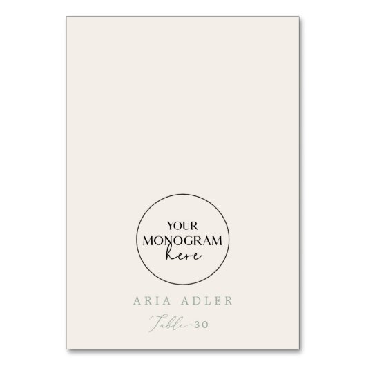 Monogram Sage Groen en Cream Trouwplaats Kaarten (Voorkant)