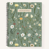 Monogram Sage Groen Geel Wit Wilde Bloemen Boho Notitieboek (Voorkant)