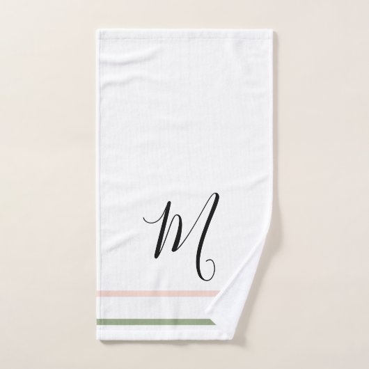 Monogram Sage Groen Roze Witte Strepen Bad Handdoek (Handdoek)