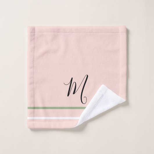 Monogram Sage Groen Roze Witte Strepen Bad Handdoek (Wasdoekje)
