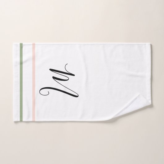 Monogram Sage Groen Roze Witte Strepen Bad Handdoek (Handdoek)