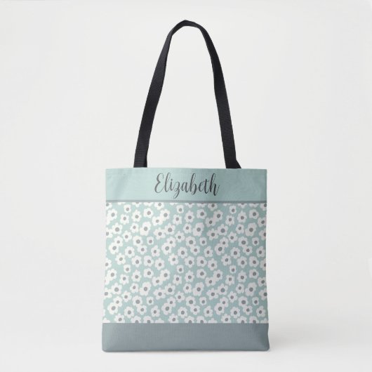 Monogram Sage Groen Wit Grijs Bloem Boho Bruiloft Tote Bag (Voorkant)
