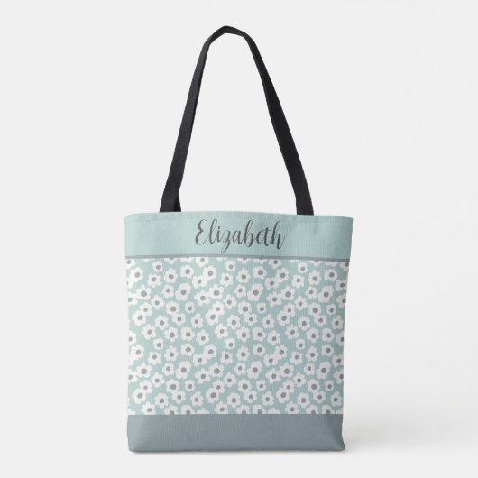 Monogram Sage Groen Wit Grijs Bloem Boho Bruiloft Tote Bag (Achterkant)
