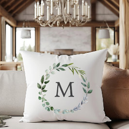 Monogram Sage Groene Bladeren Groene Krans Kussen