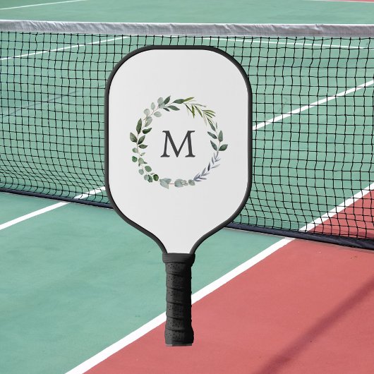Monogram Sage Groene Bladeren Groene Krans Pickleball Paddle