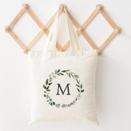 Monogram Sage Groene Bladeren Groene Krans Tote Bag