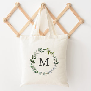 Monogram Sage Groene Bladeren Groene Krans Tote Bag