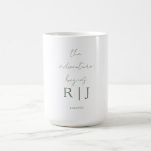 Monogram Sage Groene Citaat Avontuur Begint Trouwe Koffiemok