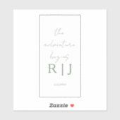Monogram Sage Groene Citaat Avontuur Begint Trouwe Sticker (Vel)