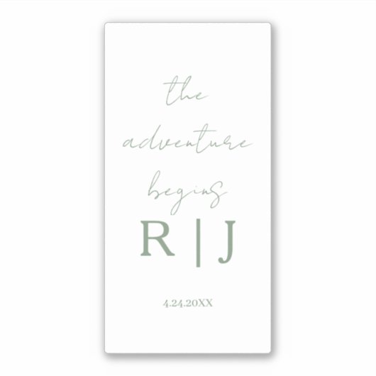 Monogram Sage Groene Citaat Avontuur Begint Trouwe Sticker (Voorkant)