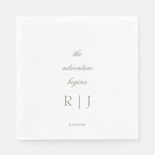 Monogram Sage Groene Citaat Script Tekst Trouwen Servet (Voorkant)