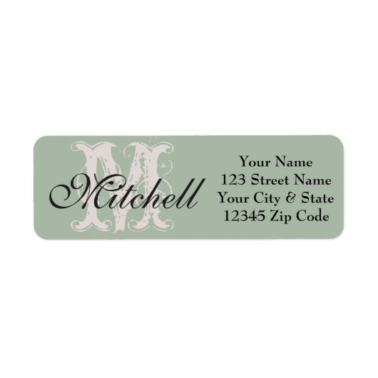 Monogram Sage Groene gouden retouradreslabels Etiket (Voorkant)