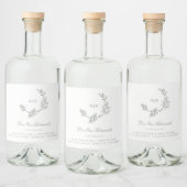 Monogram Sage Groene krans Klassieke bruiloft gin Likeurfles Etiket (Flessen)