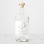 Monogram Sage Groene krans Klassieke bruiloft gin Likeurfles Etiket (Voorkant)