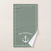 Monogram Sage Groene Kust Nautilus Anker Wit Bad Handdoek (Handdoek)