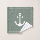 Monogram Sage Groene Kust Nautilus Anker Wit Bad Handdoek (Wasdoekje)
