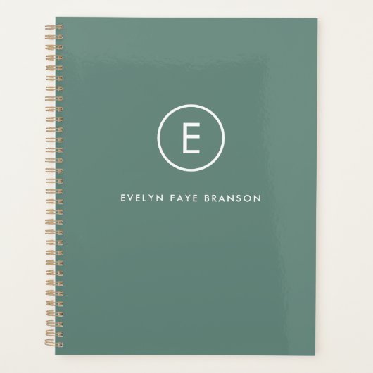 Monogram Sage Groene Minimale Eenvoudige Moderne S Planner (Voorkant)