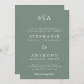 Monogram Sage Groene Wildbloem Bruiloft Kaart (Voorkant / Achterkant)