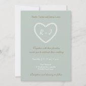 Monogram Sage White Gold Heart Shaped Wedding Kaart (Voorkant)