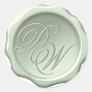 Monogram Sagegroene Waszegel 2 Initialen Script Ronde Sticker