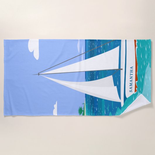 Monogram Sailboat Coastal Seaview Beach Towel Strandlaken (Voorkant)