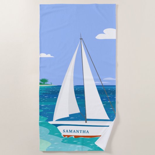 Monogram Sailboat Coastal Seaview Beach Towel Strandlaken (Voorkant)