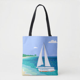 Monogram Sailboat Coastal Tropical Beach Canvas ta Tote Bag