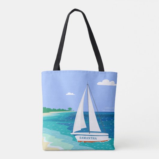 Monogram Sailboat Coastal Tropical Beach Canvas ta Tote Bag (Achterkant)
