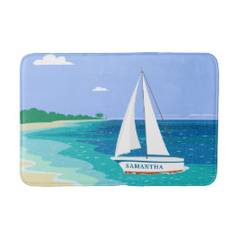 Monogram Sailboat Coastal Tropical Beach Mat