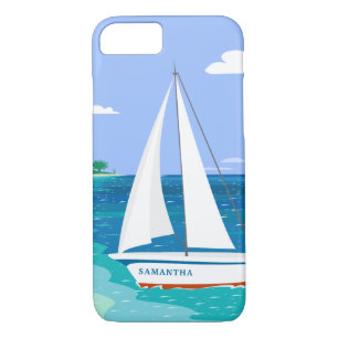 Monogram Sailboat Coastal Tropical iPhone 7 Hoesje