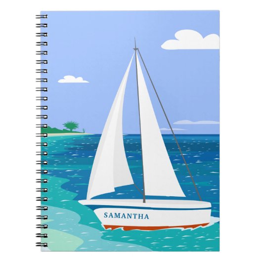 Monogram Sailboat Coastal Tropical Notitieboek (Voorkant)