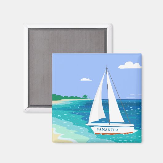Monogram Sailboot Coastal Tropical Beach Magnet (Voorkant / Achterkant)
