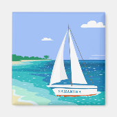 Monogram Sailboot Coastal Tropical Beach Magnet (Voorkant)