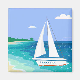 Monogram Sailboot Coastal Tropical Beach Magnet