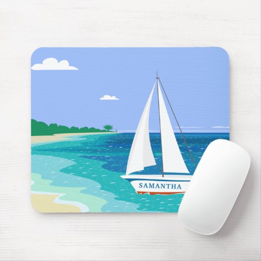 Monogram Sailboot Coastal Tropical Beach Mousepad Muismat (Met muis)