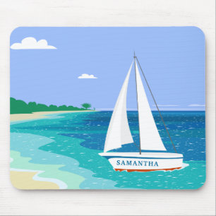 Monogram Sailboot Coastal Tropical Beach Mousepad Muismat