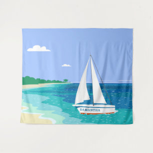 Monogram Sailboot Coastal Tropical Beach Wandkleed