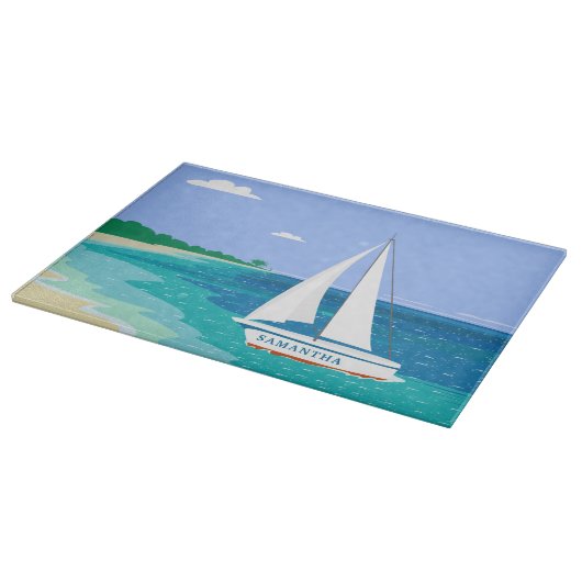 Monogram Sailboot Coastal Tropical Cutting Board Snijplank (Hoek)