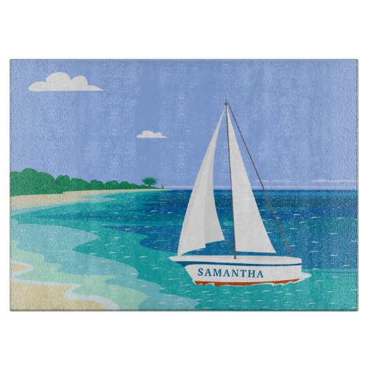 Monogram Sailboot Coastal Tropical Cutting Board Snijplank (Voorkant)
