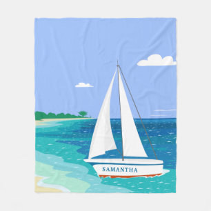 Monogram Sailboot Coastal Tropical Fleece Blanket Deken