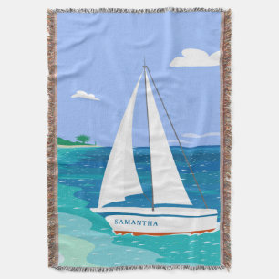 Monogram Sailboot Coastal Tropical Throw Blanket Deken