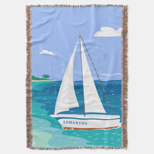 Monogram Sailboot Coastal Tropical Throw Blanket Deken (Voorkant Verticaal)