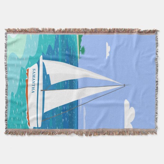 Monogram Sailboot Coastal Tropical Throw Blanket Deken (Voorkant)