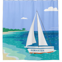 Monogram Sailboot Tropical Beach Showgordijn