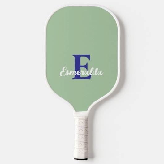 Monogram salie groen blauw wit modern minimalistis pickleball paddle (Achterkant)
