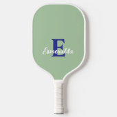 Monogram salie groen blauw wit modern minimalistis pickleball paddle (Voorkant)