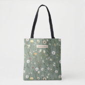 Monogram Salie Groen Geel Wit Wildbloemen Boho Tote Bag (Voorkant)