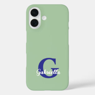 Monogram salie groen koningsblauw modern minimalis iPhone 16 hoesje