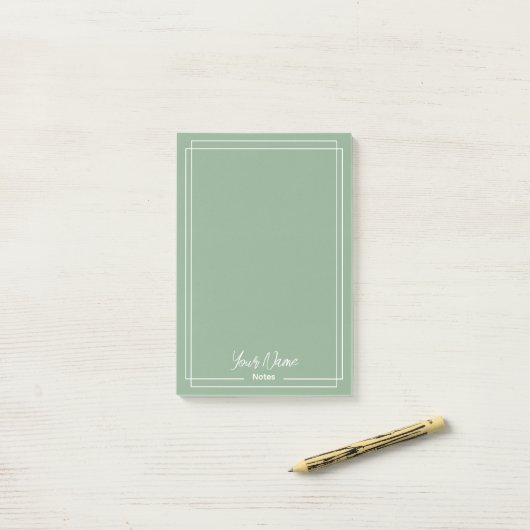 Monogram salie groen met witte randen post-it® notes (Op bureau)