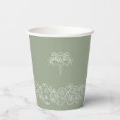 Monogram salie groen wit fleur de lis bruiloft papieren bekers (Achterkant)